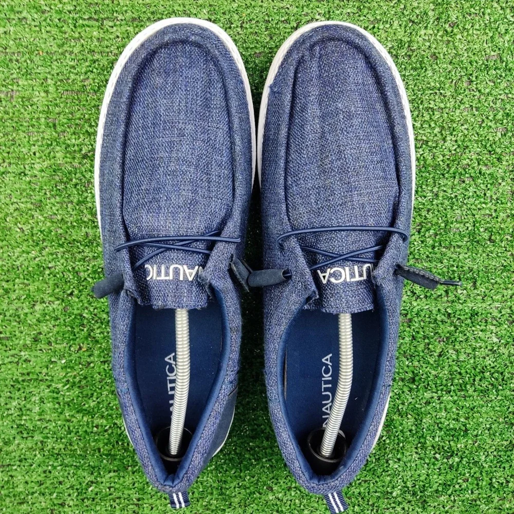 Nautica Loafers Mens 13 Blue Rushford Boat Shoes Textile Slip On Casual Comfort